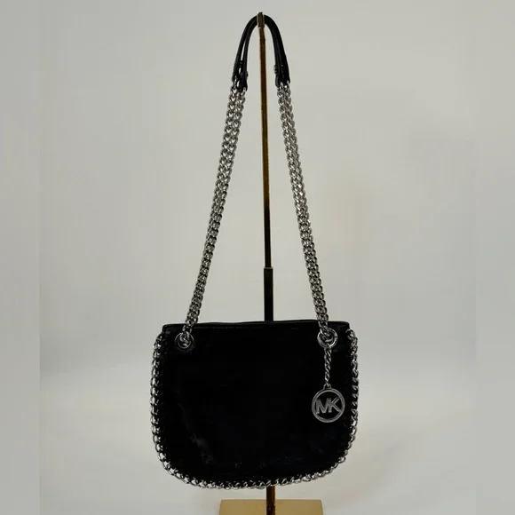 Michael Michael Kors Black Leather Shoulder/Crossbody Chelsea Silver Chain Bag - Picture 16 of 17